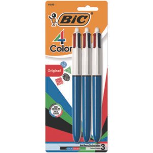 Retractable 4 Color Ballpoint 3/Pack